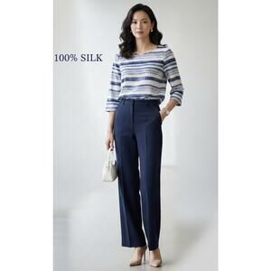 Joie 100% Silk Striped Blouse - Blue & White Boho Chic Top - Size S